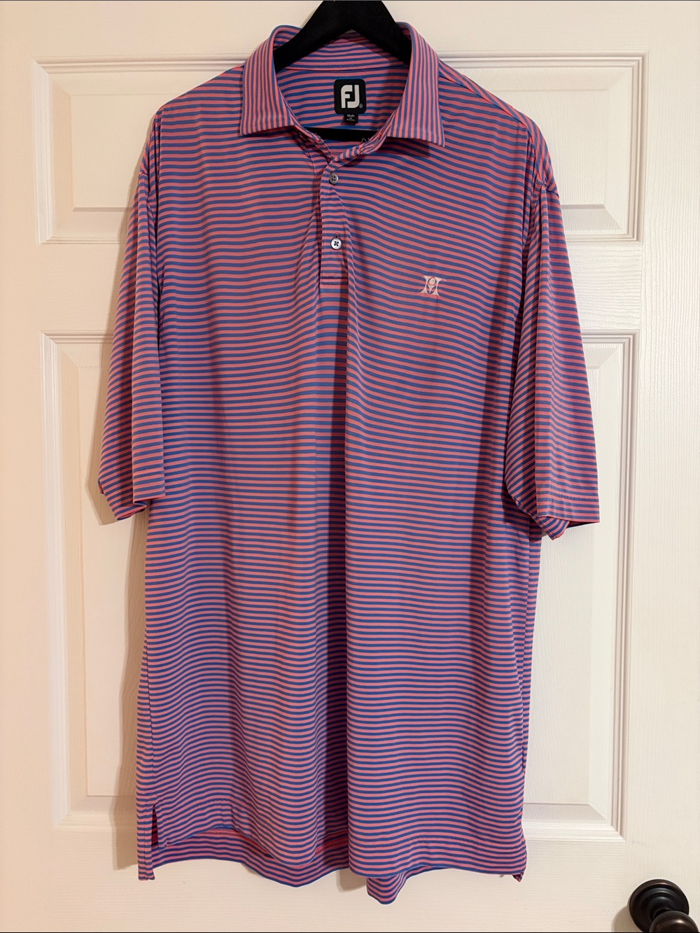 FootJoy FJ Reunion Resort Golf Club Polo Shirt Striped Pink Blue Mens